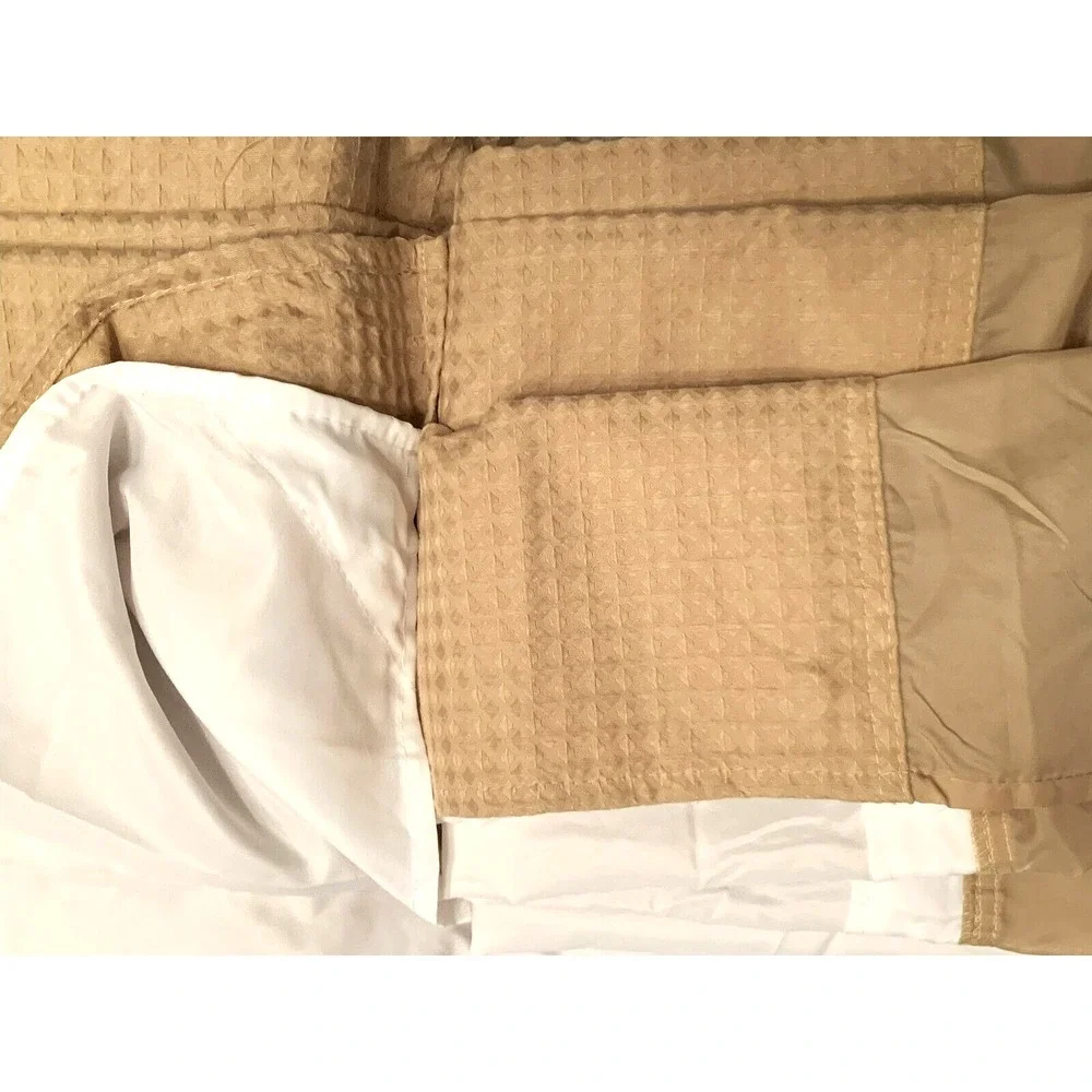 Fab Hotel Type Shower Curtain Beige Fabric Sheer Window w Snap Lower Liner 71x74